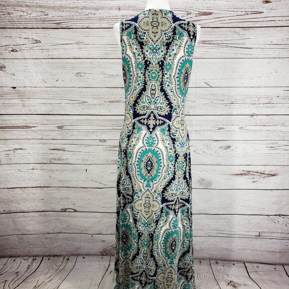 Soft Surroundings Teal and Cream Paisley Midi Dress - Picture 12 of 15